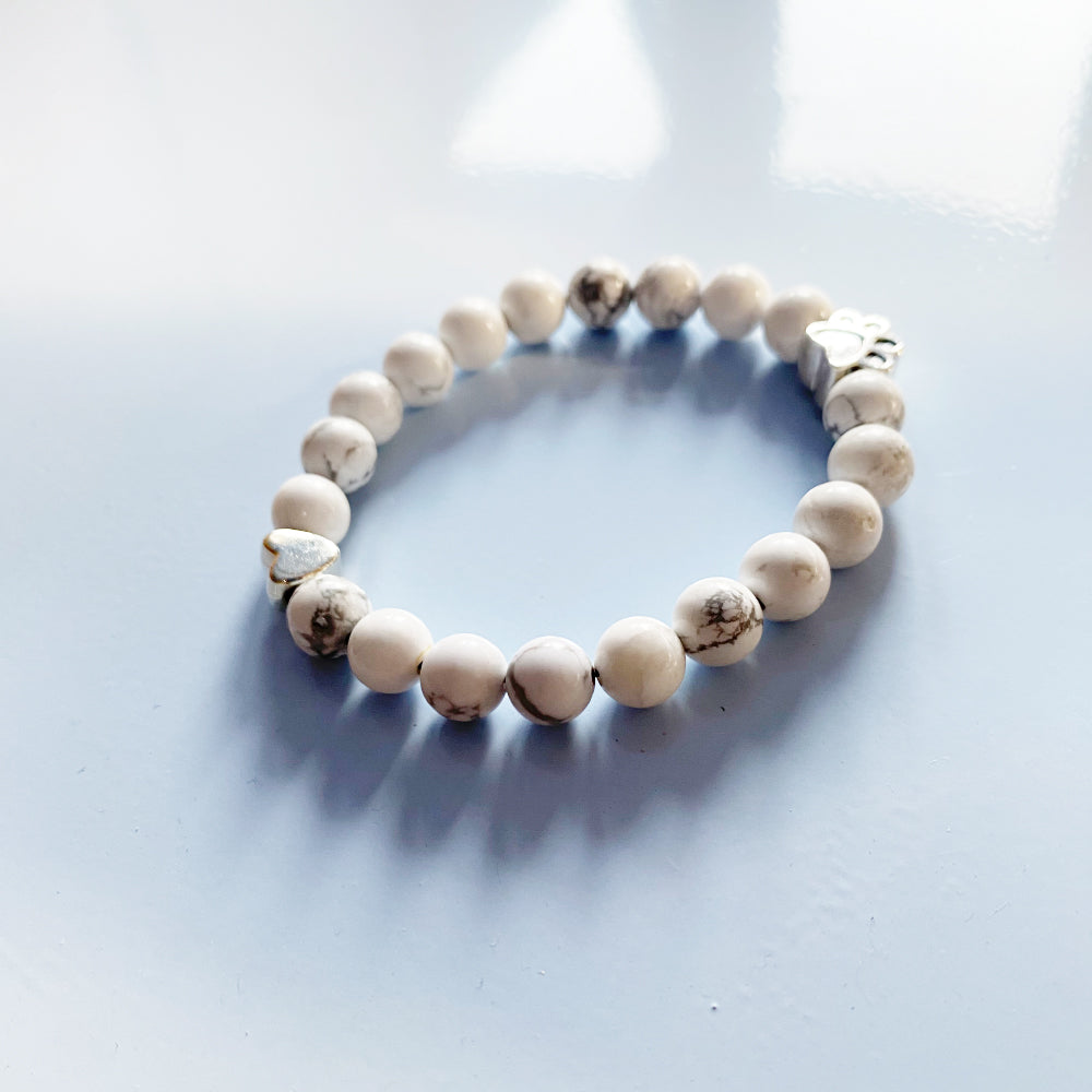 Handcrafted Paw Natural Stone Bracelet with Heart Charm