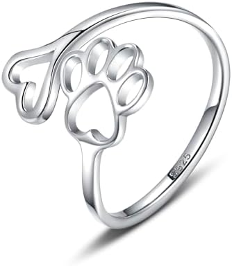 Handcrafted Paw Print Heart 925 Sterling Silver Adjustable Ring
