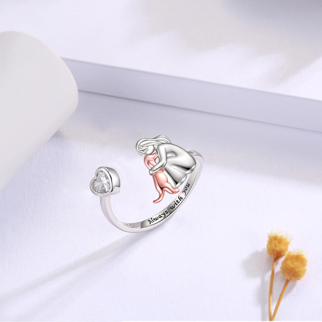 Dog Ring in 925 Sterling Silver and White Zirconia – Adjustable Ring