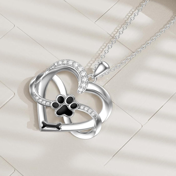 Infinity Necklace with Heart & Paw in 925 Silver – Symbolic Pet Jewelry
