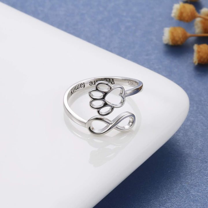 Handcrafted Paw Print Heart 925 Sterling Silver Adjustable Ring