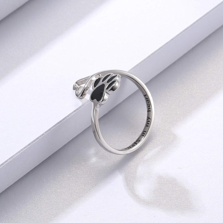 Handcrafted Paw Print Heart 925 Sterling Silver Adjustable Ring