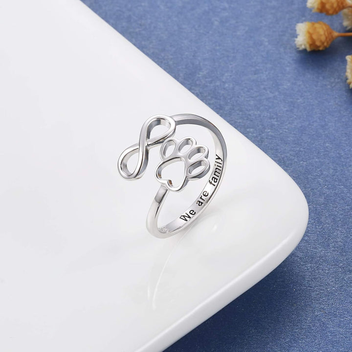 Handcrafted Paw Print Heart 925 Sterling Silver Adjustable Ring