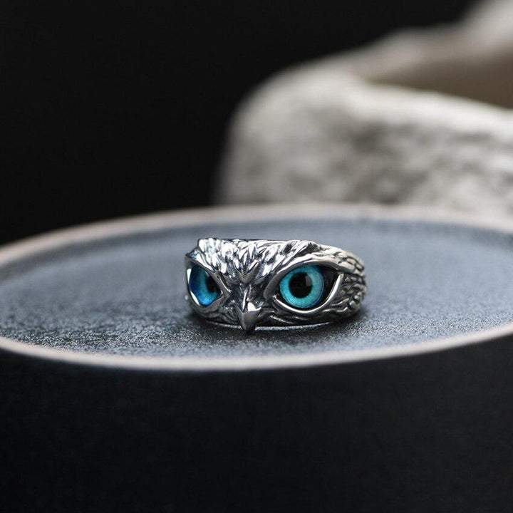 Adjustable Lucky Owl Ring in Silver with Opal