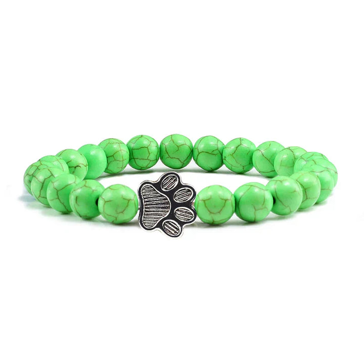 Natural Stone Bracelet with Paw Pendant – Elastic Beaded Bracelet for Men & Women
