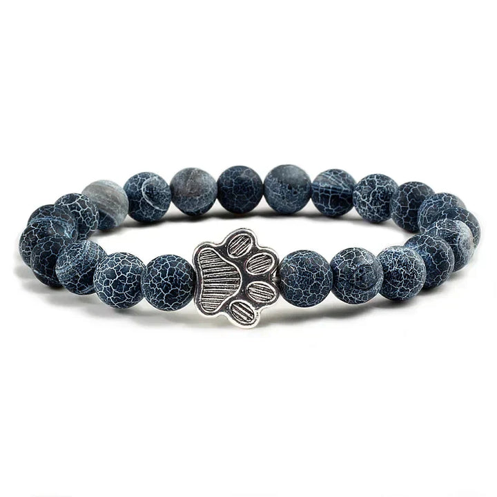 Natural Stone Bracelet with Paw Pendant – Elastic Beaded Bracelet for Men & Women