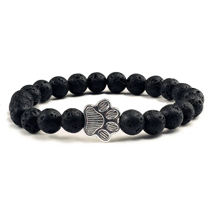 Natural Stone Bracelet with Paw Pendant – Elastic Beaded Bracelet for Men & Women