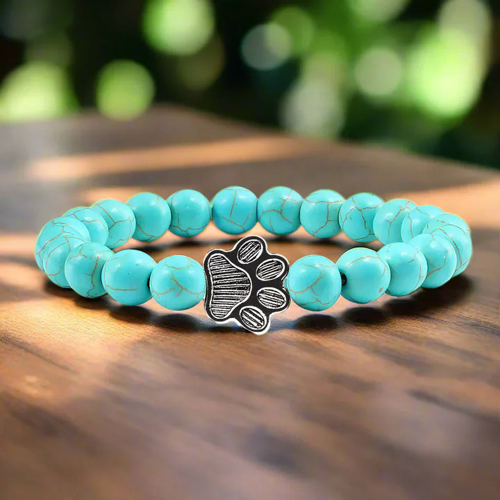 Natural Stone Bracelet with Paw Pendant – Elastic Beaded Bracelet for Men & Women