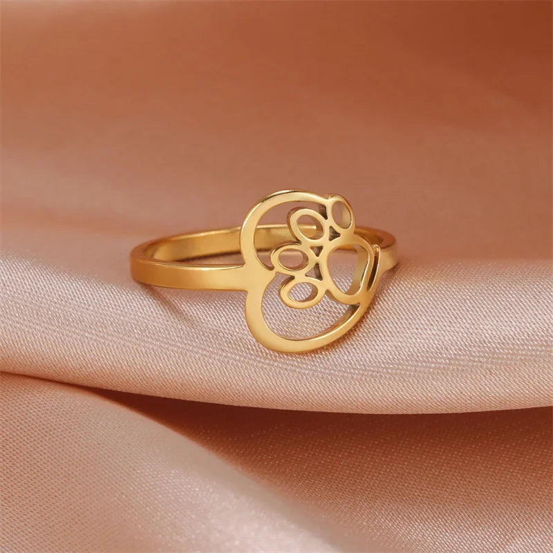 Heart Paw Ring Made of Stainless Steel for Animal Lovers