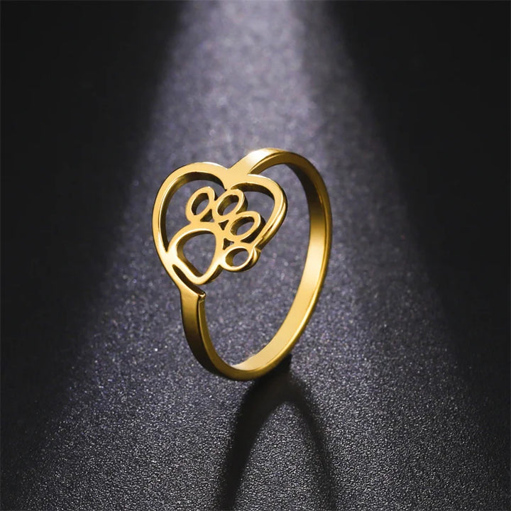 Heart Paw Ring Made of Stainless Steel for Animal Lovers