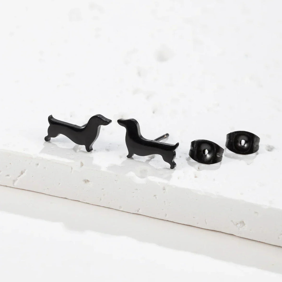 Dachshund Stud Earrings – Minimalist Dog Earrings Made of Metal
