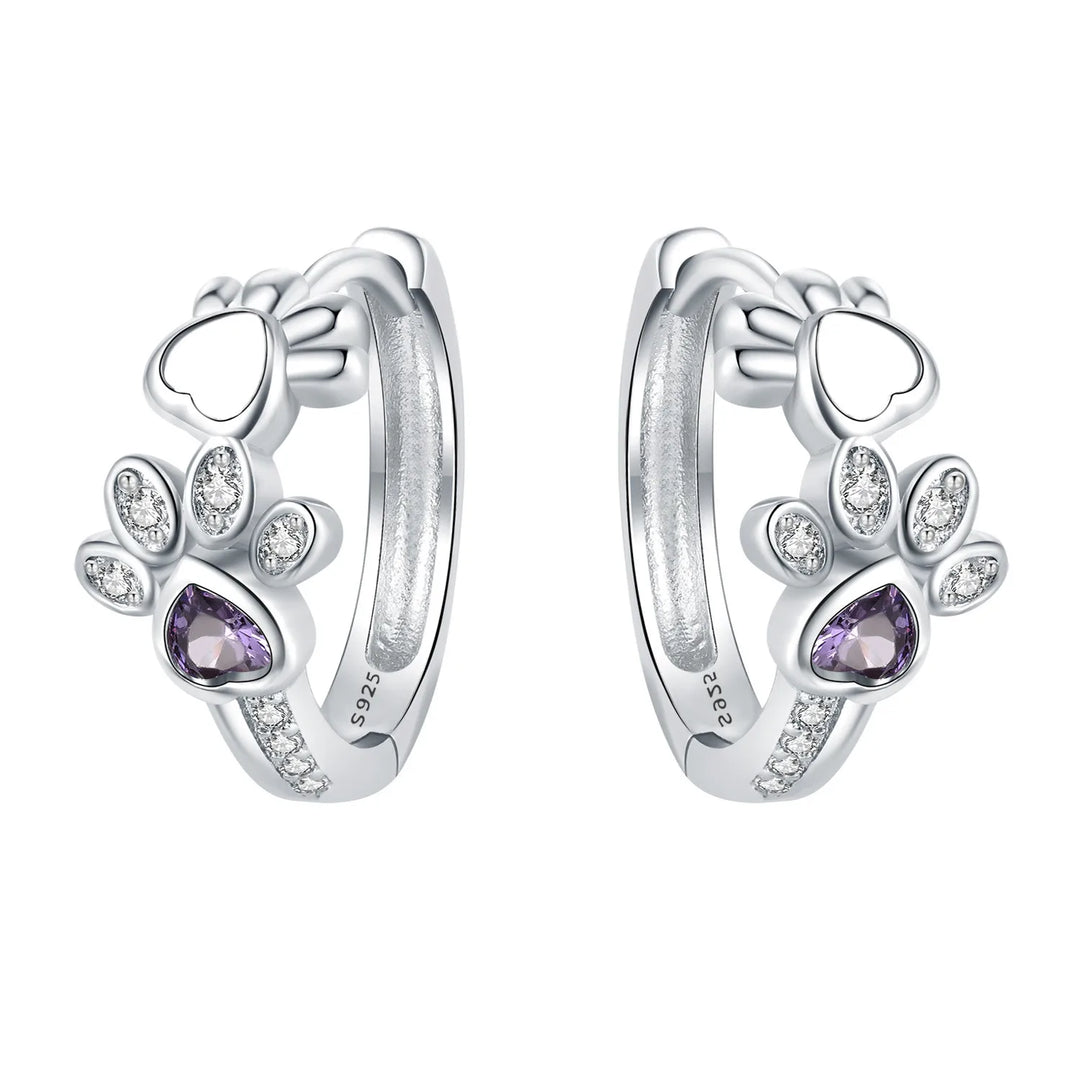 Paw Hoop Earrings made of 925 Sterling Silver – Zirconia & Heartstone Jewelry for Women
