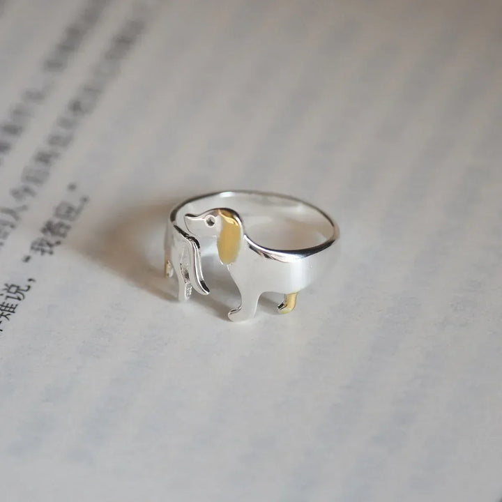Adjustable Dachshund Ring – Handmade Animal Jewelry Ring for Women