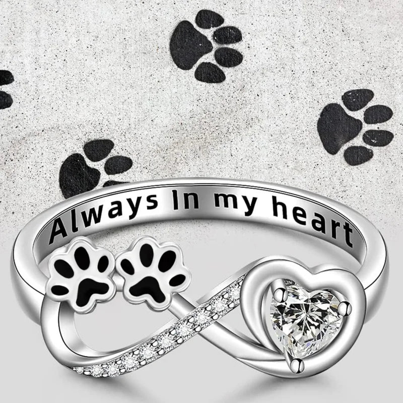 Paw Print Ring with Zirconia Heart & Infinity Symbol