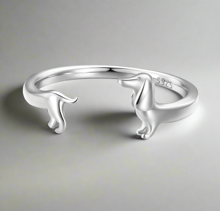 Adjustable Dachshund Ring made of 925 Silver