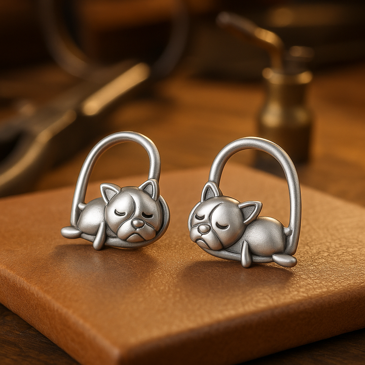 Sleeping Puppy Stud Earrings Made of 925 Sterling Silver